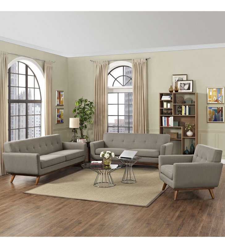 Engage Sofa Loveseat and Armchair Set of 3 in Granite - Lexmod