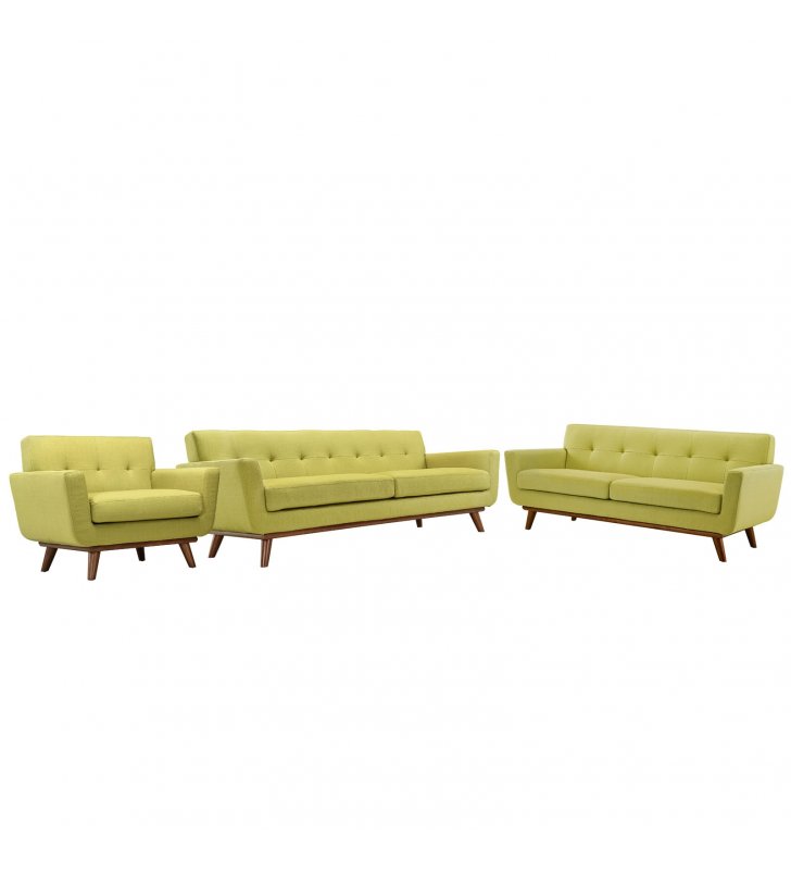 Engage Sofa Loveseat and Armchair Set of 3 in Wheatgrass - Lexmod