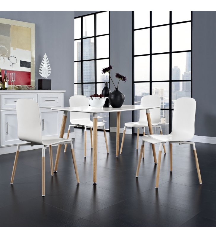 Stack Dining Chairs and Table Wood Set of 5 in White - Lexmod