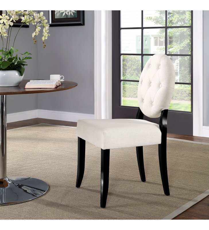 Button Dining Side Chair in Beige - Lexmod