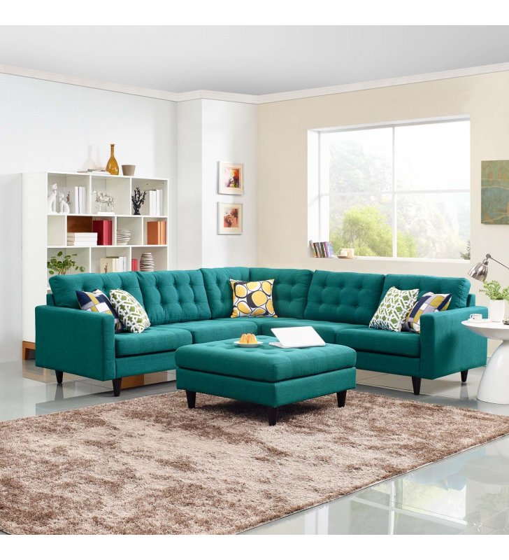 Empress 3 Piece Upholstered Fabric Sectional Sofa Set in Teal - Lexmod