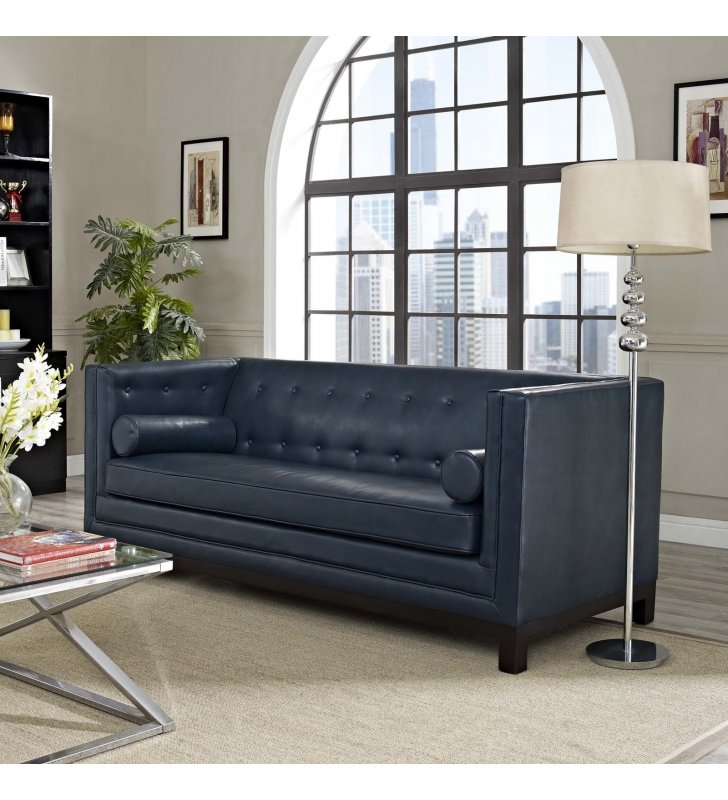 Imperial Bonded Leather Sofa in Blue - Lexmod