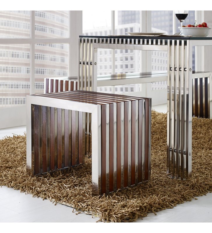 Gridiron Small Wood Inlay Bench in Walnut - Lexmod