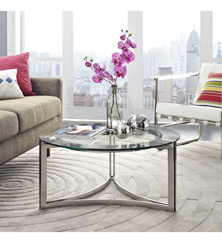 Signet Stainless Steel Coffee Table in Silver - Lexmod