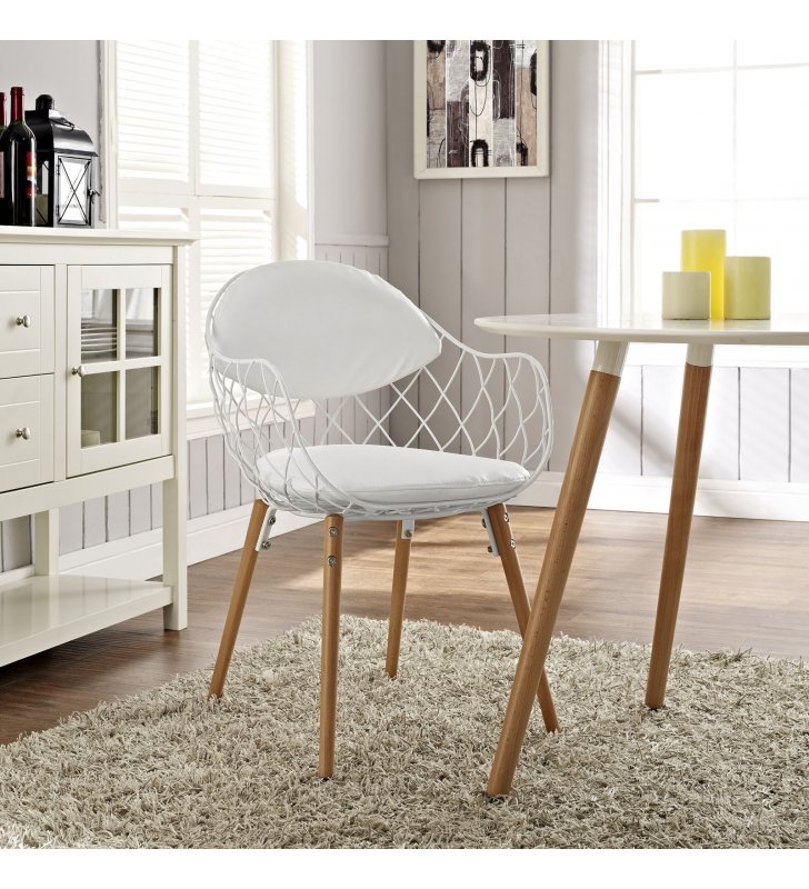 Basket Dining Metal Armchair in White White - Lexmod
