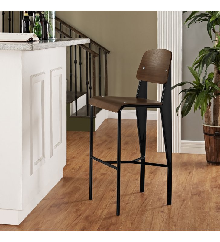Cabin Bar Stool in Walnut Black - Lexmod