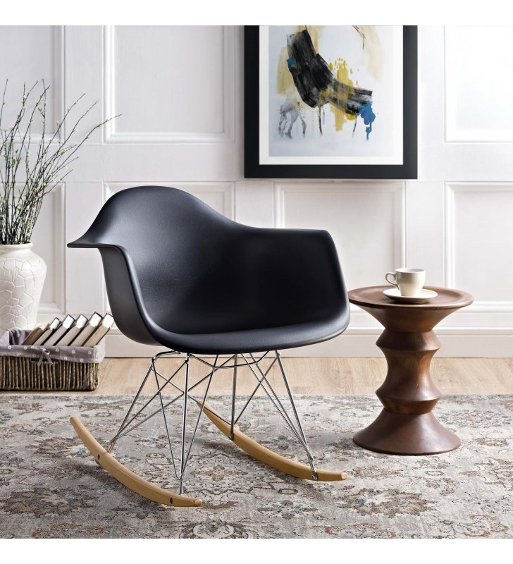 Rocker Plastic Lounge Chair in Black - Lexmod