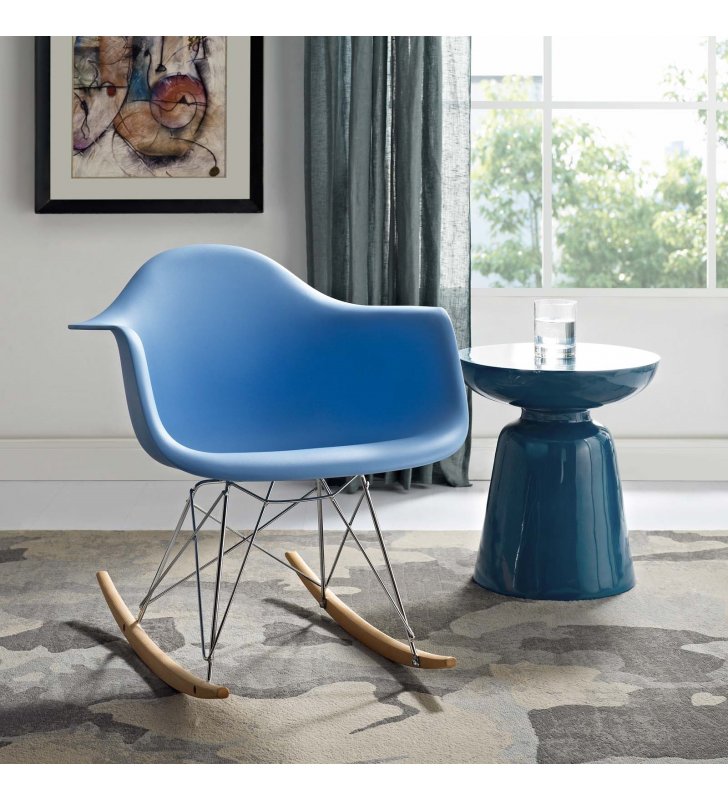 Rocker Plastic Lounge Chair in Blue - Lexmod