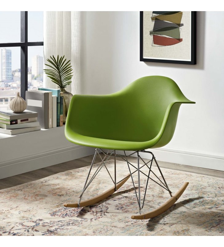 Rocker Plastic Lounge Chair in Green - Lexmod
