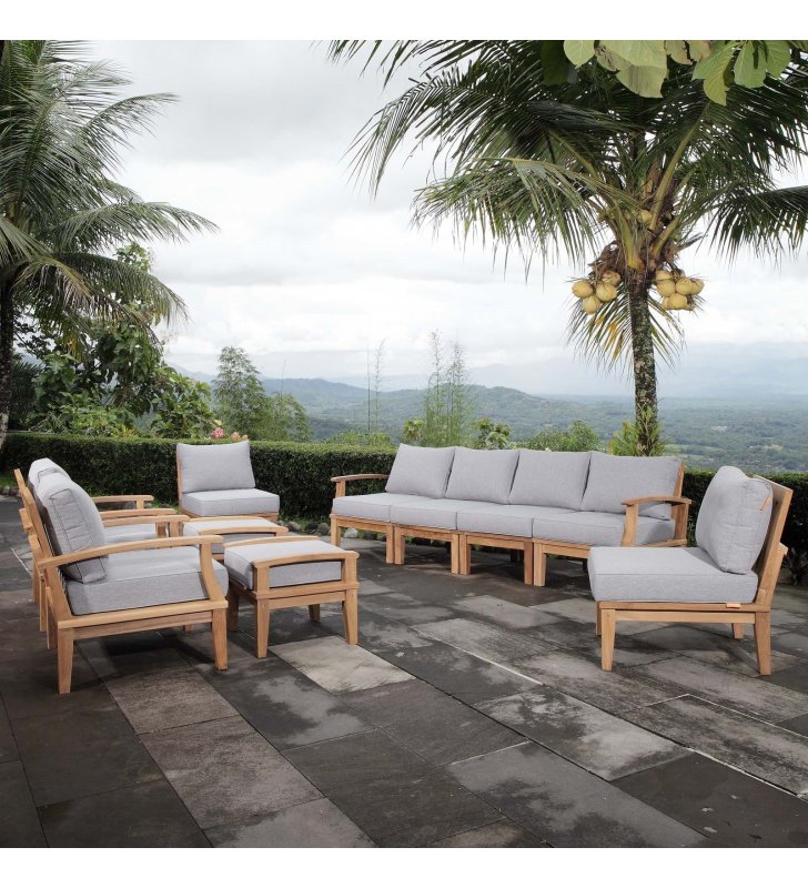 Marina 10 Piece Outdoor Patio Teak Set in Natural Gray - Lexmod