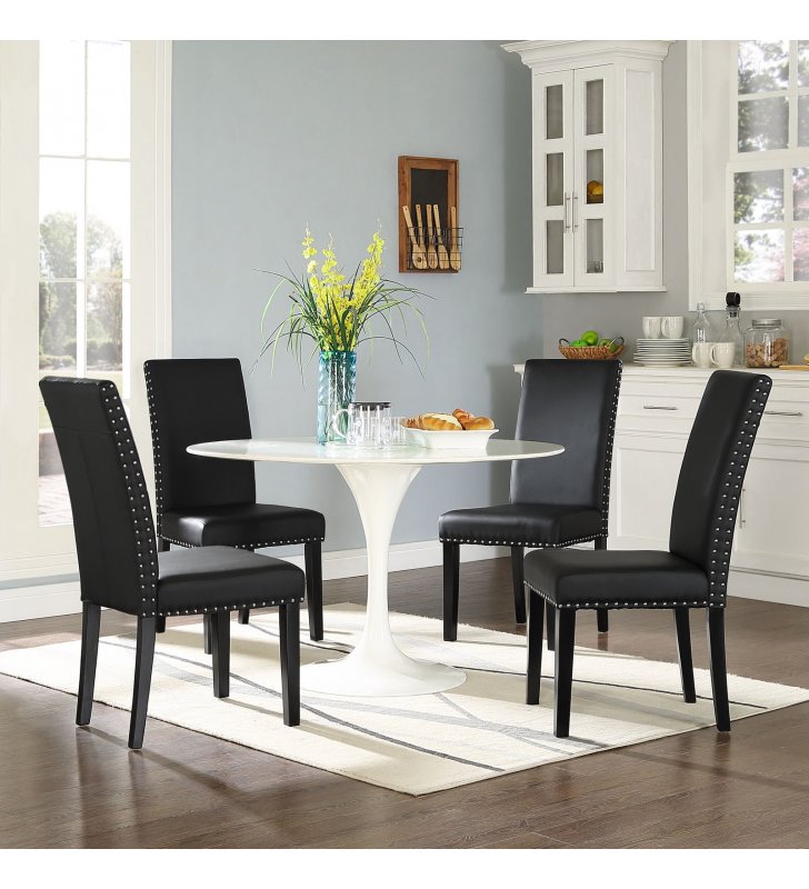 Parcel Dining Faux Leather Side Chair in Black - Lexmod