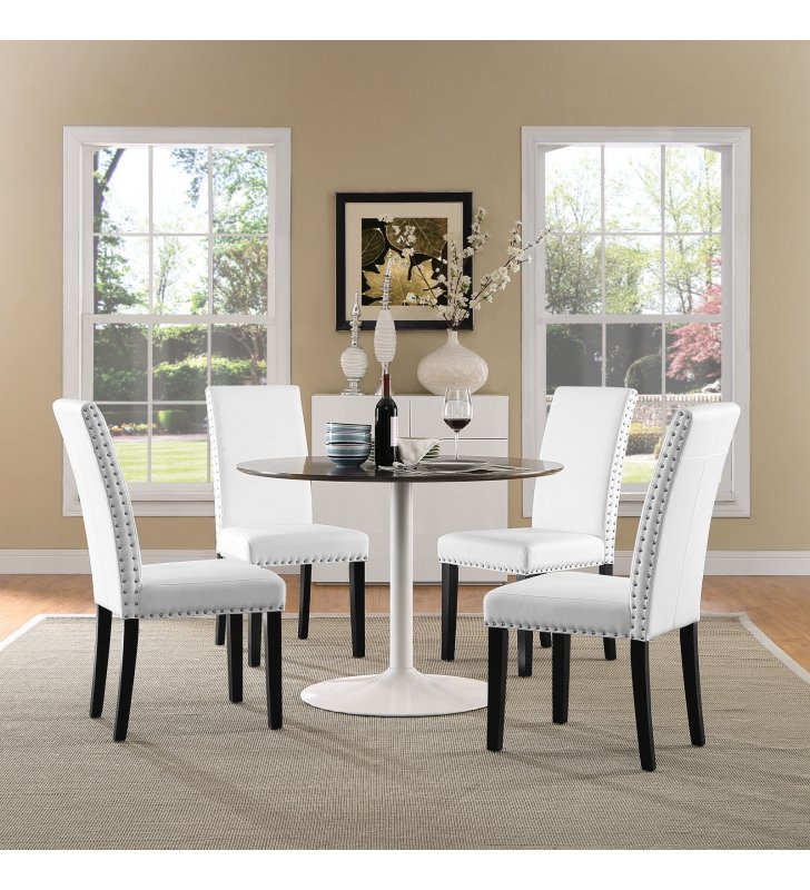 Parcel Dining Faux Leather Side Chair in White - Lexmod