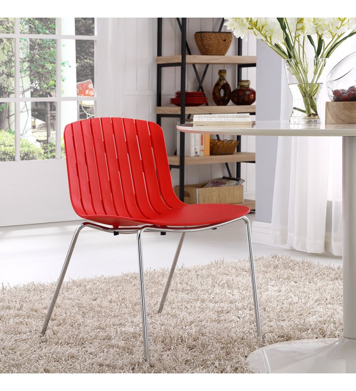 Trace Dining Side Chair in Red - Lexmod
