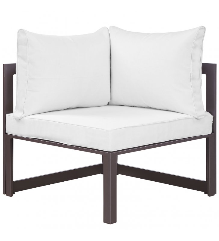 Fortuna Corner Outdoor Patio Armchair in Brown White - Lexmod