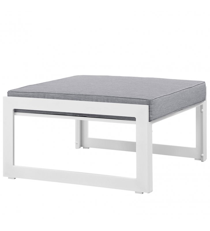 Fortuna Outdoor Patio Ottoman in White Gray - Lexmod