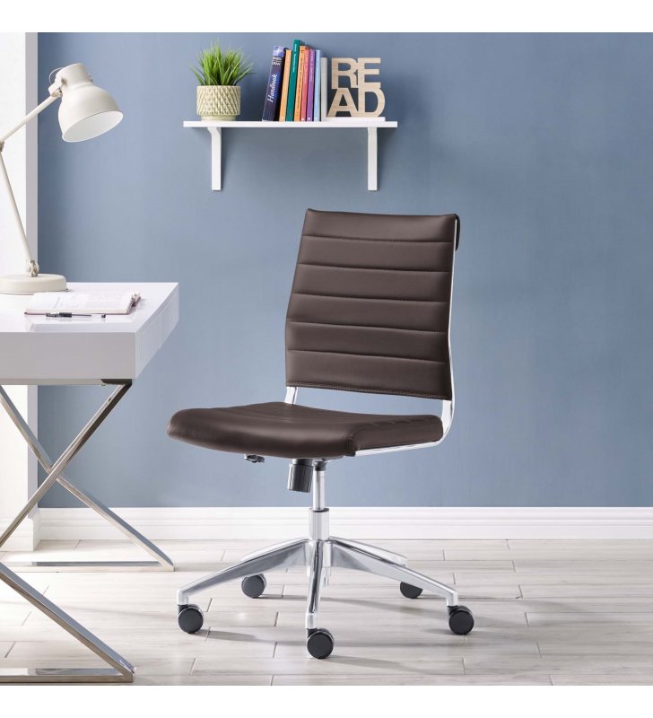 Jive Armless Mid Back Office Chair in Brown - Lexmod