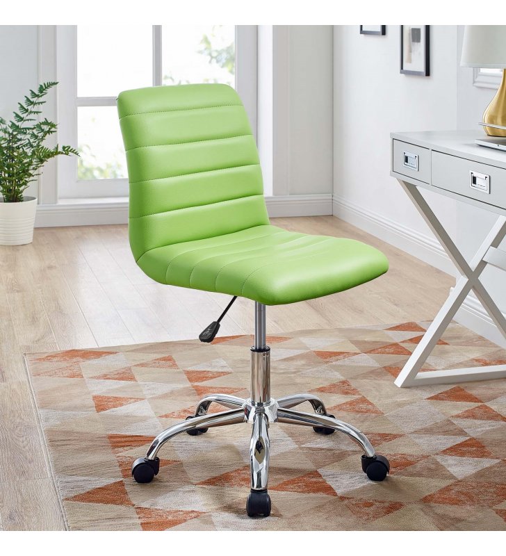 Ripple Armless Mid Back Vinyl Office Chair in Bright Green - Lexmod
