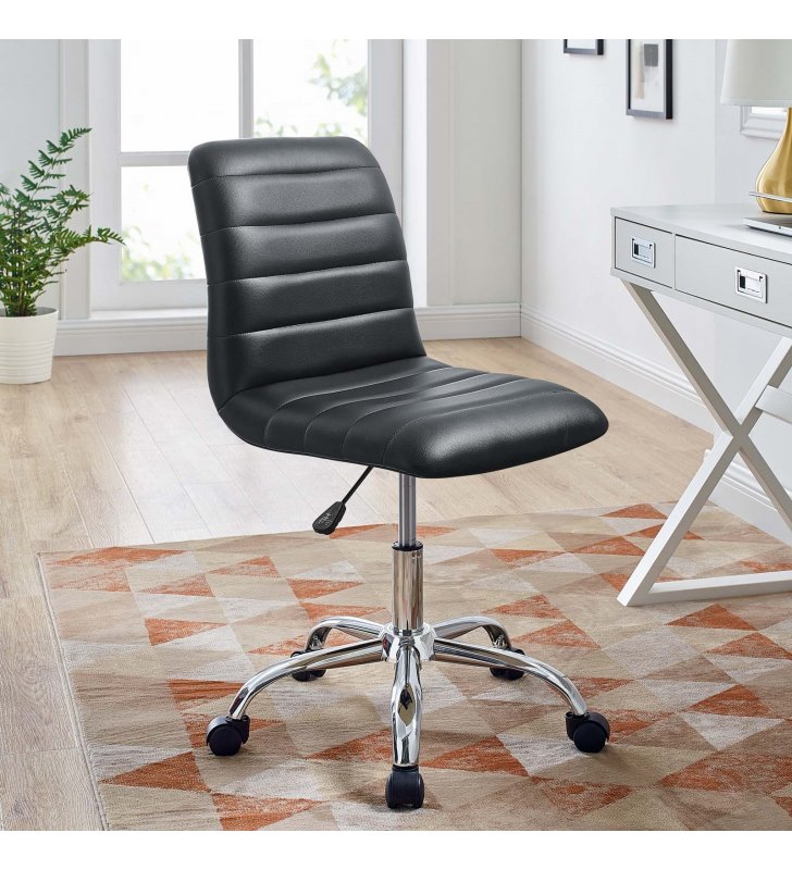 Ripple Armless Mid Back Vinyl Office Chair in Black - Lexmod