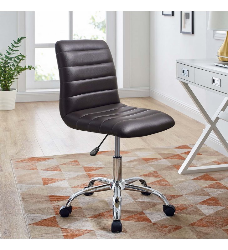 Ripple Armless Mid Back Vinyl Office Chair in Brown - Lexmod