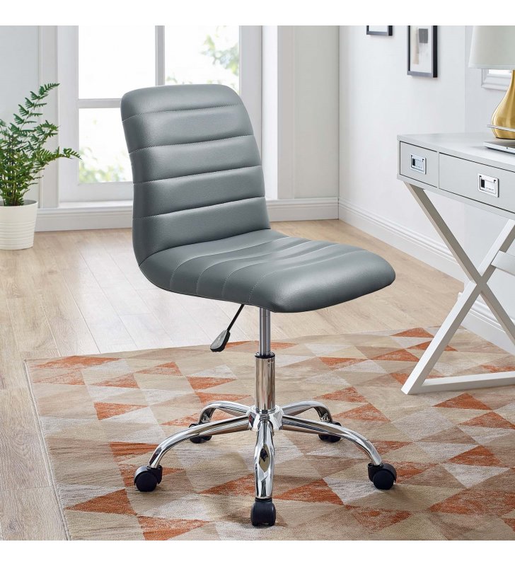 Ripple Armless Mid Back Vinyl Office Chair in Gray - Lexmod
