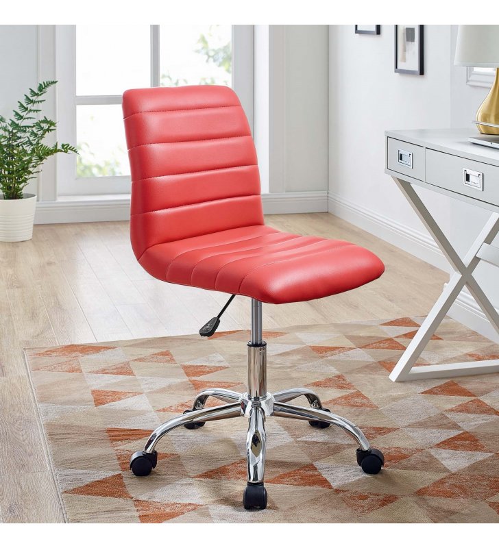 Ripple Armless Mid Back Vinyl Office Chair in Red - Lexmod