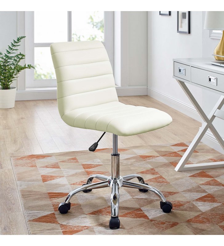 Ripple Armless Mid Back Vinyl Office Chair in White - Lexmod
