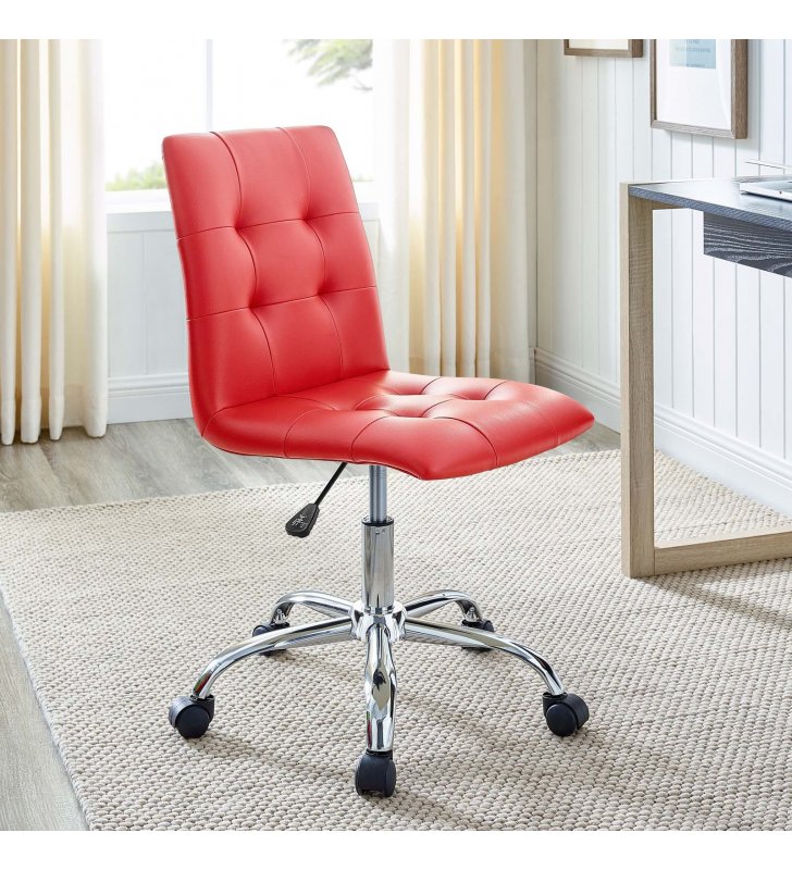 Prim Armless Mid Back Office Chair in Red - Lexmod