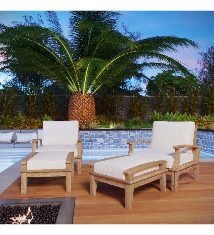 Marina 4 Piece Outdoor Patio Teak Set in Natural White - Lexmod