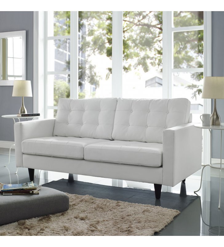 Empress Bonded Leather Loveseat in White - Lexmod
