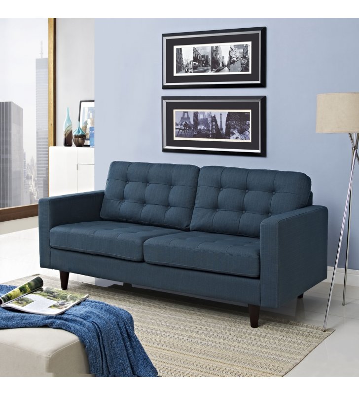 Empress Upholstered Fabric Loveseat in Azure - Lexmod