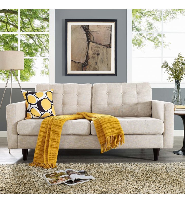 Empress Upholstered Fabric Loveseat in Beige - Lexmod