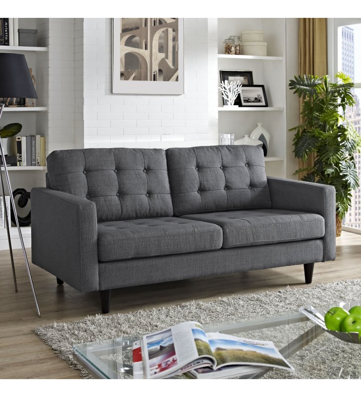 Empress Upholstered Fabric Loveseat in Gray - Lexmod