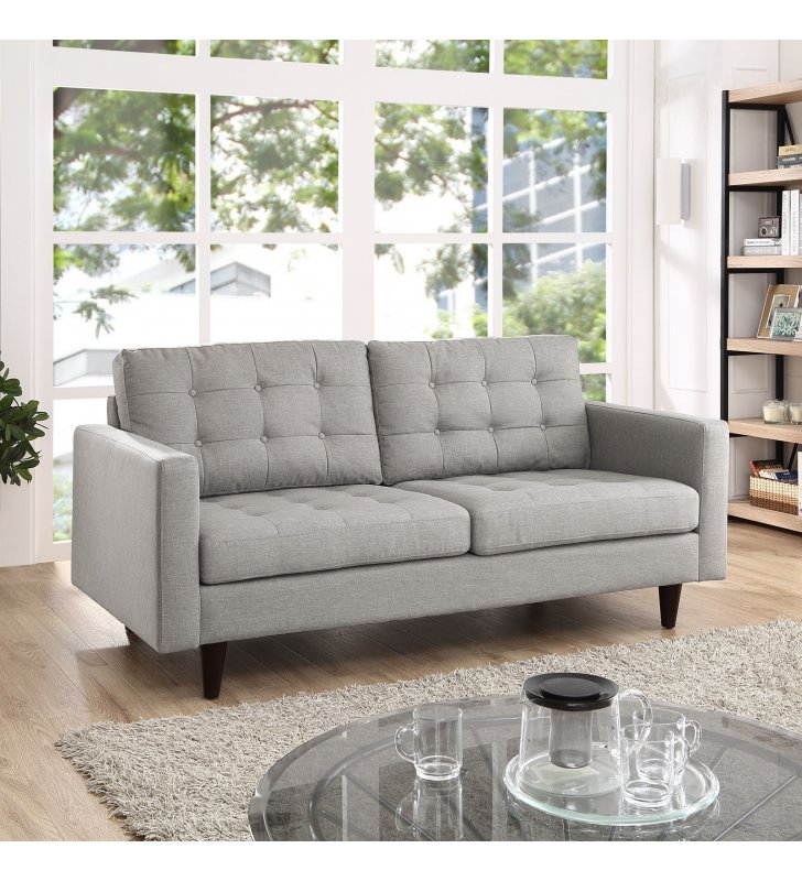 Empress Upholstered Fabric Loveseat in Light Gray - Lexmod