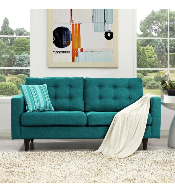 Empress Upholstered Fabric Loveseat in Teal - Lexmod