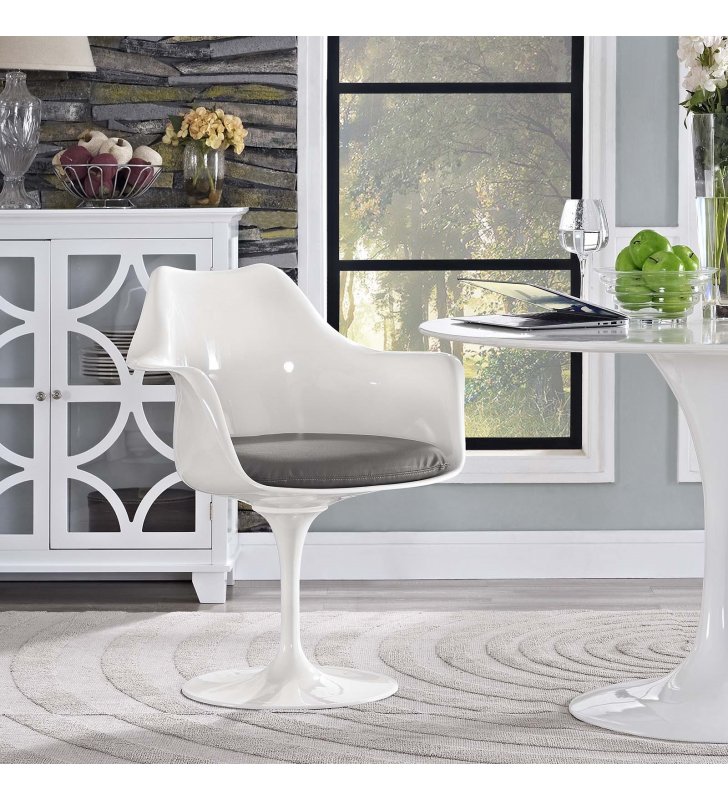 Lippa Dining Vinyl Armchair in Gray - Lexmod