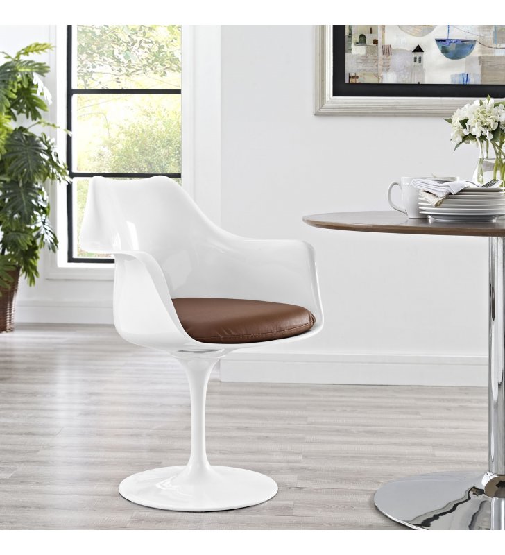 Lippa Dining Vinyl Armchair in Tan - Lexmod