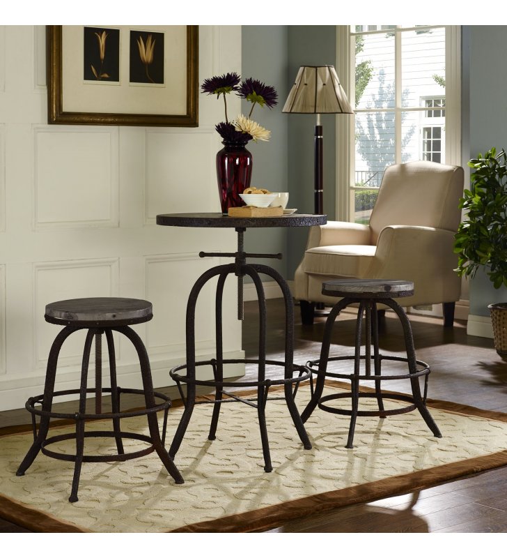 Gather 3 Piece Dining Set in Brown - Lexmod