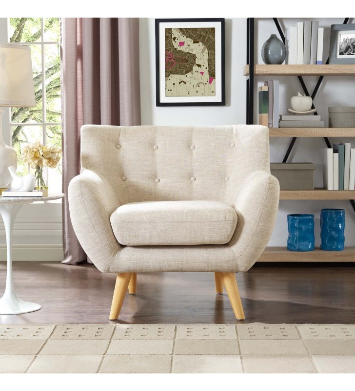 Remark Upholstered Fabric Armchair in Beige - Lexmod