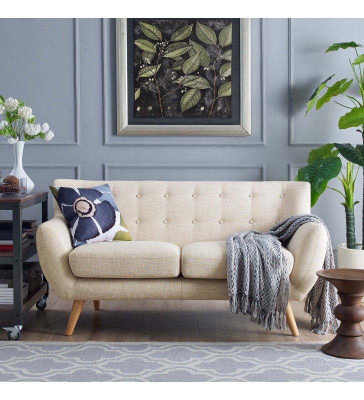 Remark Upholstered Fabric Loveseat in Beige - Lexmod