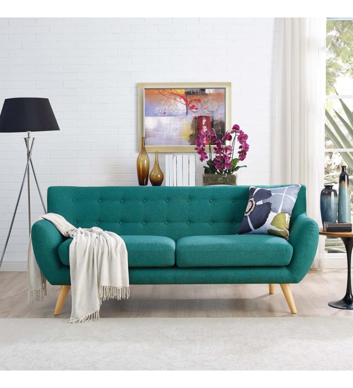 Remark Upholstered Fabric Sofa in Teal - Lexmod