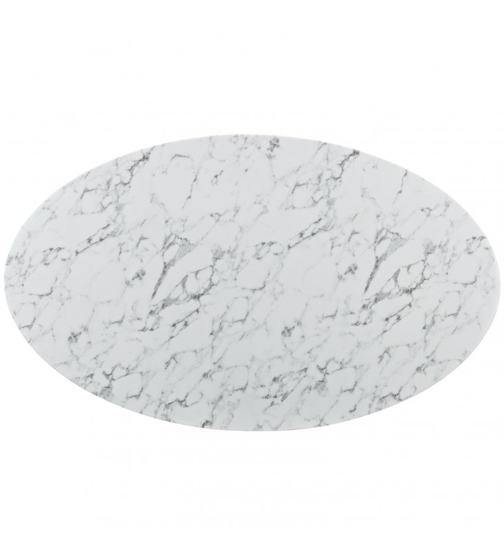 Lippa 78" Oval Artificial Marble Dining Table in White - Lexmod