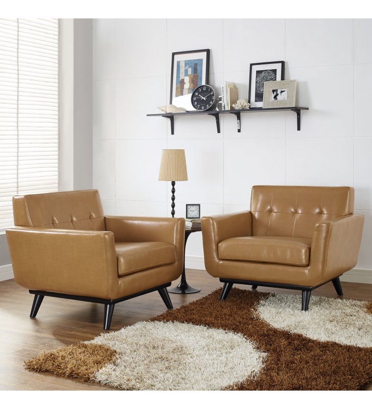 Engage Leather Sofa Set in Tan - Lexmod