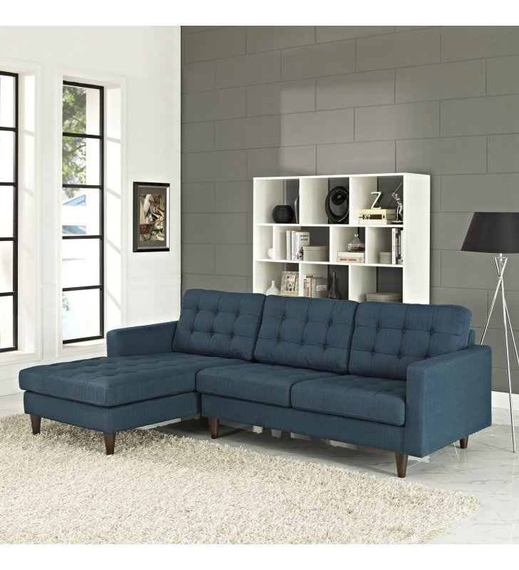 Empress Left-Facing Upholstered Fabric Sectional Sofa in Azure - Lexmod