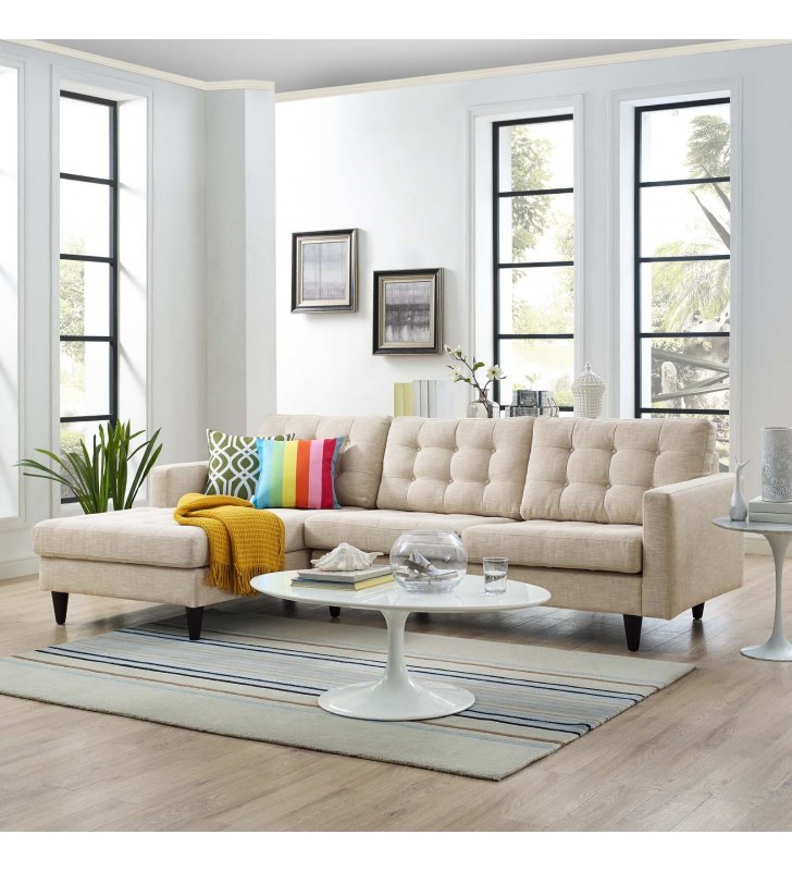Empress Left-Facing Upholstered Fabric Sectional Sofa in Beige - Lexmod