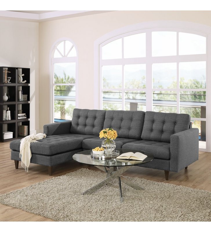 Empress Left-Facing Upholstered Fabric Sectional Sofa in Gray - Lexmod