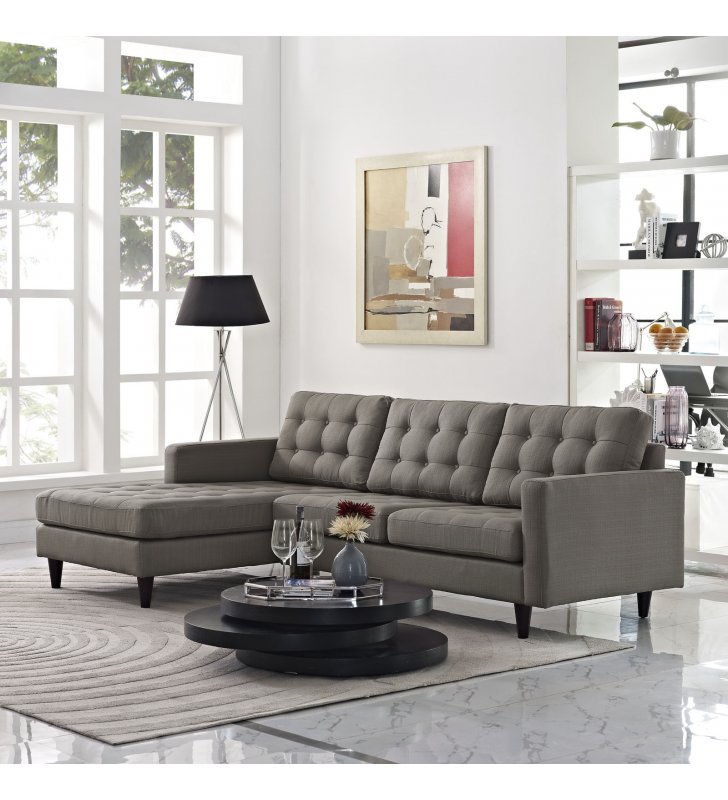 Empress Left-Facing Upholstered Fabric Sectional Sofa in Granite - Lexmod