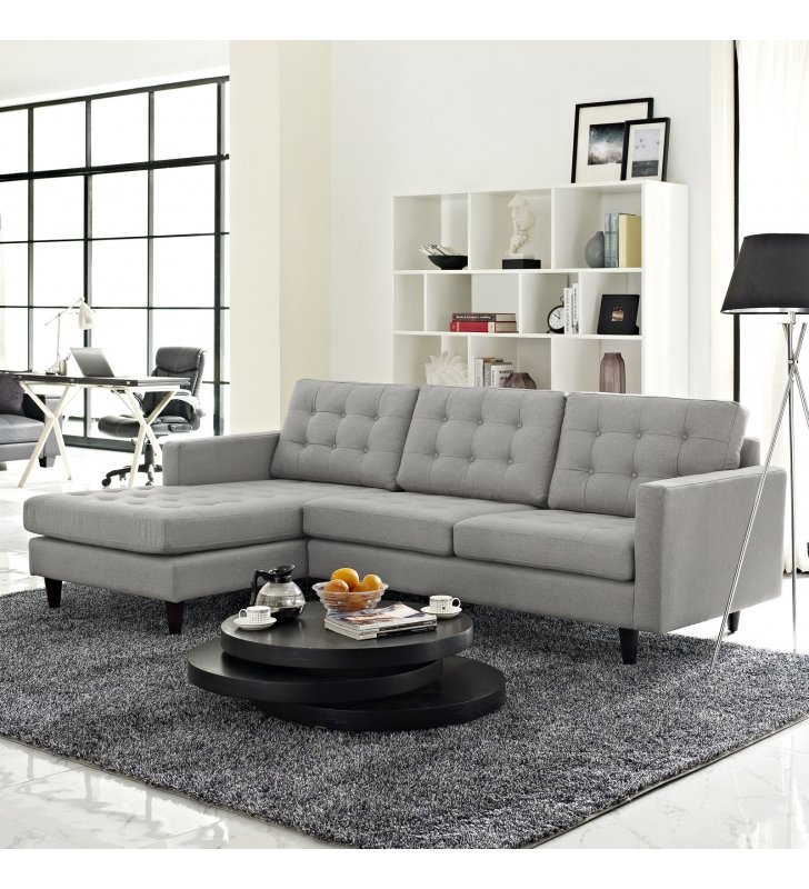 Empress Left-Facing Upholstered Fabric Sectional Sofa in Light Gray - Lexmod