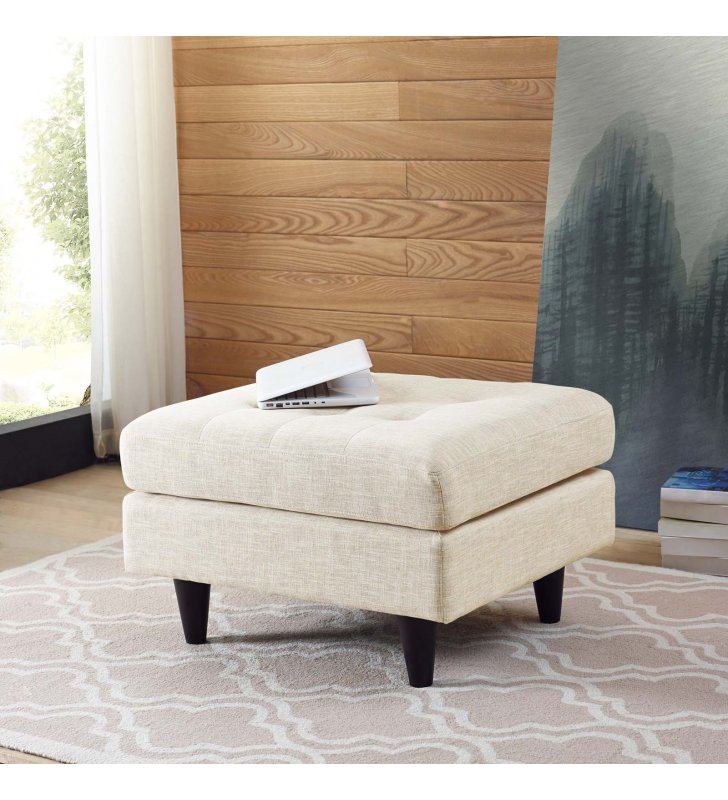Empress Upholstered Fabric Ottoman in Beige - Lexmod