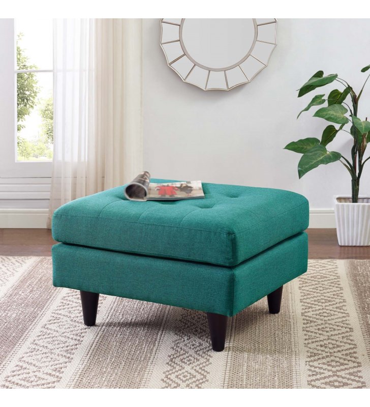 Empress Upholstered Fabric Ottoman in Teal - Lexmod