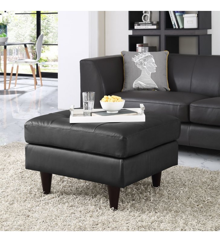 Empress Bonded Leather Ottoman in Black - Lexmod